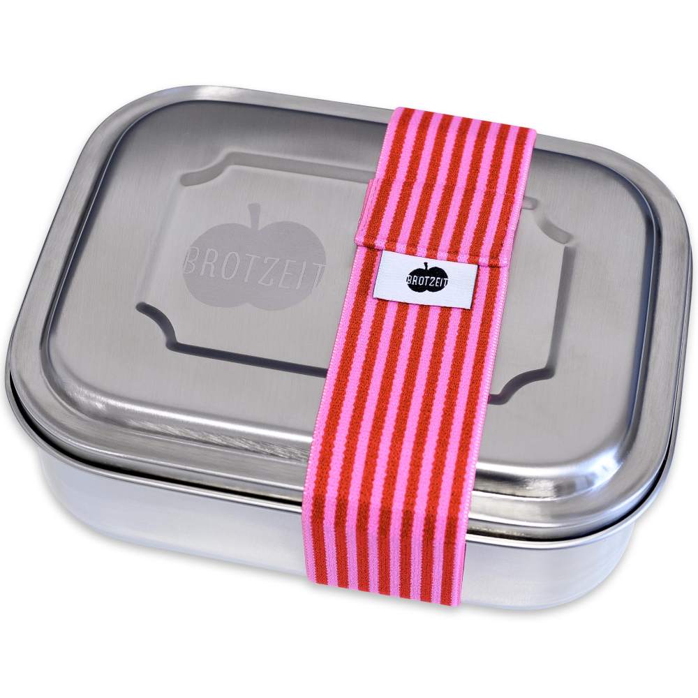 Zweier Lunchbox mit Unterteilung Streifen schmal pink 